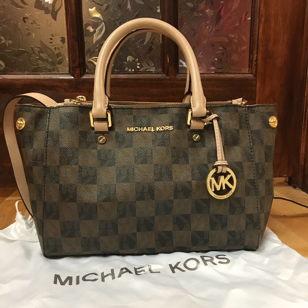 Micheal Kors Brown/Black Checkerboard Crossbody